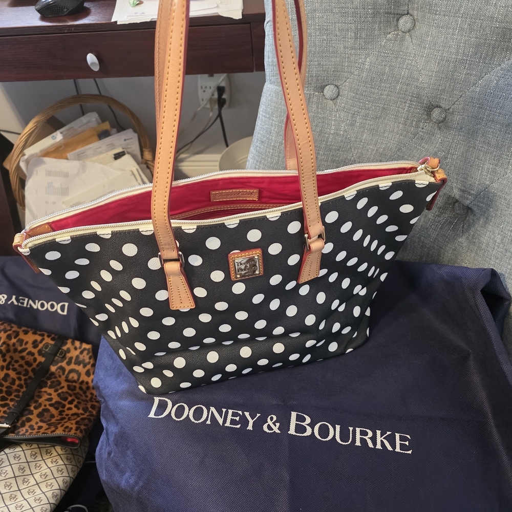 Dooney & Bourke Navy and White Polka Dot Tote - Picture 2 of 3
